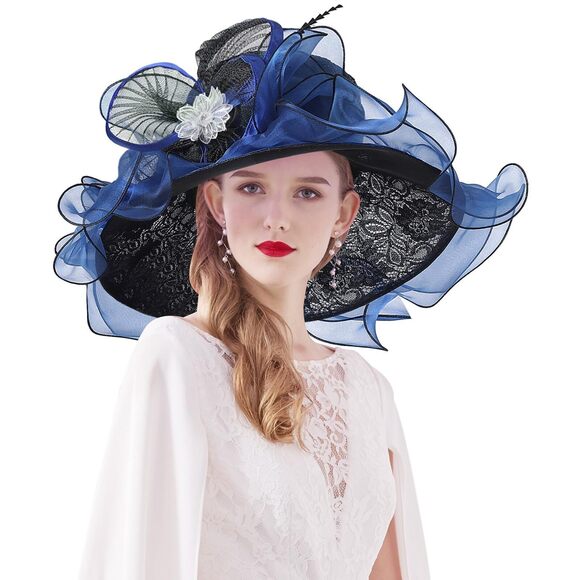 2637 Women\'s Organza Fascinator Church Derby Hat Floral Lace Wide Brim Sun main image 6